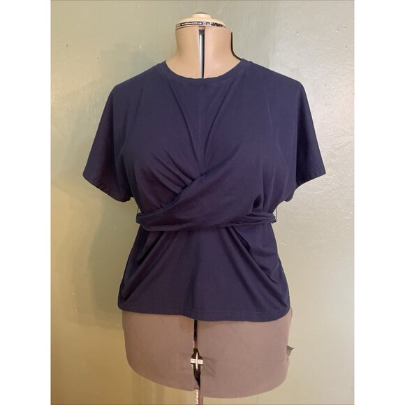 Banana Republic SUPIMA Cotton WRAP Tee Navy Blue Short Sleeve T-Shirt Sz XS - Picture 1 of 7